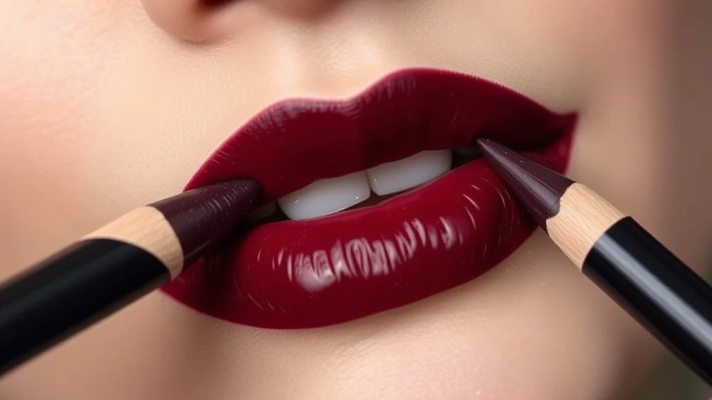Detailed close-up of 1930s lip application technique showing deep burgundy lipstick with precise edges and lip pencil outline on full lips, professional makeup artistry