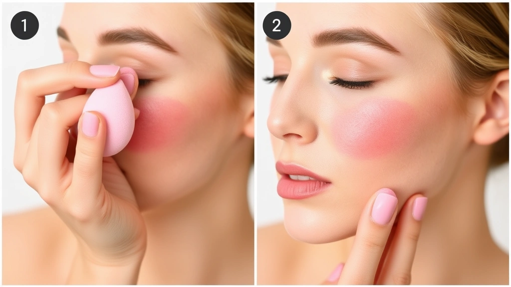 Beauty application process showing hands blending cream blush onto cheeks with a beauty sponge, demonstrating the soft, diffused flushed appearance characteristic of babyboo fashion trends