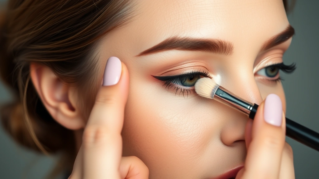 Beauty professional applying cream concealer with a small brush to under-eye area, showing precise application technique with gentle blending motions, detailed close-up of flawless coverage, professional makeup artistry