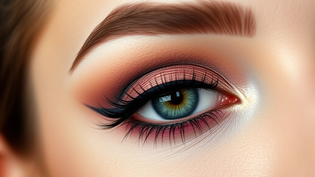 Close-up of expertly blended eyeshadow gradient on model's eye featuring matte transition shades with shimmery lid color and defined crease, showcasing professional application technique