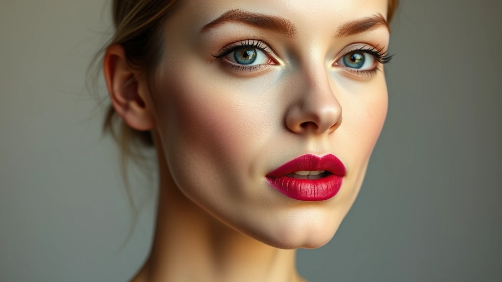 Woman with fair cool-toned skin wearing cool-toned berry lipstick, three-quarter face profile against neutral background, subtle eye makeup, natural lighting highlighting lip color depth and undertone