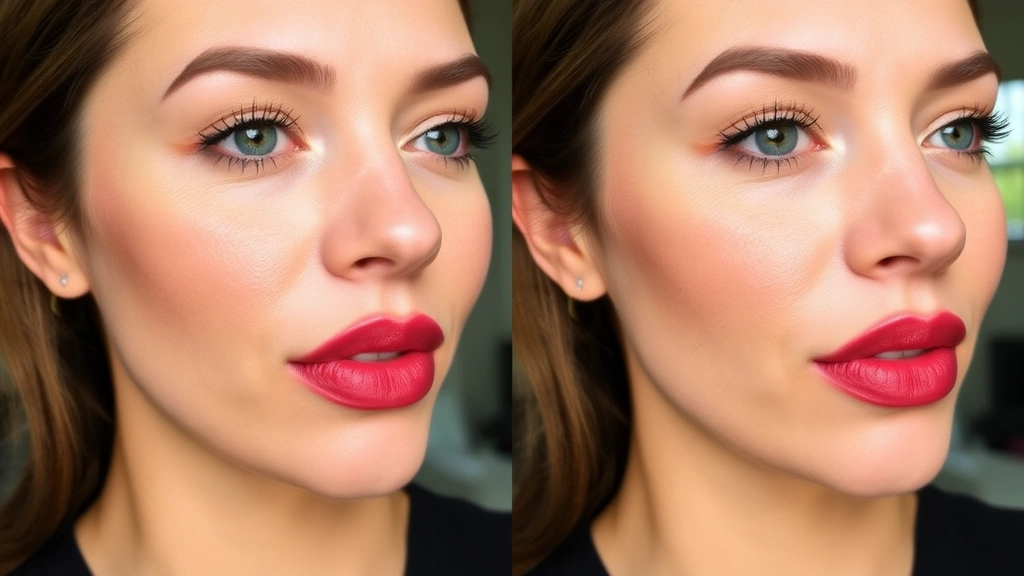 Side-by-side comparison of same lipstick shade on different skin tones from fair to deep, indoor and natural lighting, demonstrating undertone harmony