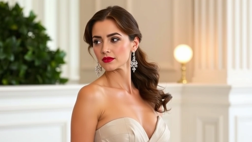 Woman in elegant evening gown with simple jewelry and polished appearance, demonstrating how minimalist styling creates maximum impact for formal occasions