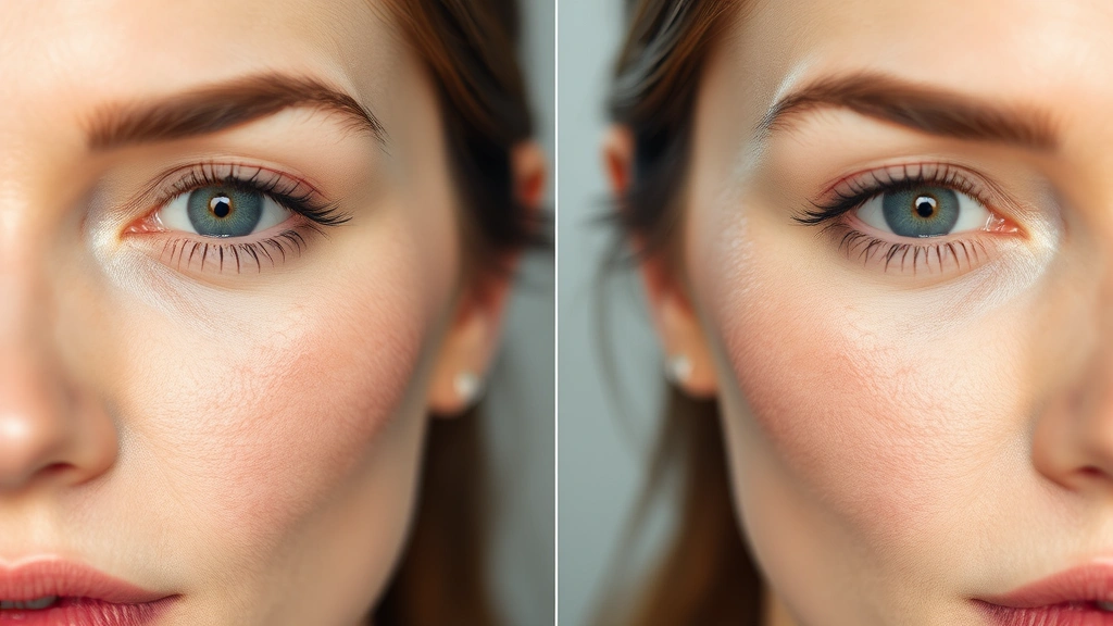 Close-up comparison of skin texture before and after primer application, showing pores and fine lines appearing minimized, soft diffused lighting, makeup-focused photography