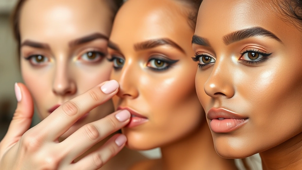 Beauty expert demonstrating primer blending technique with fingertips on diverse skin tone, showing seamless integration with foundation, professional makeup application setting