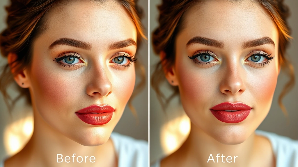 Split-screen showing before and after of completed donut makeup look on a medium-toned face, highlighting the luminous center and warm outer tones, natural daylight