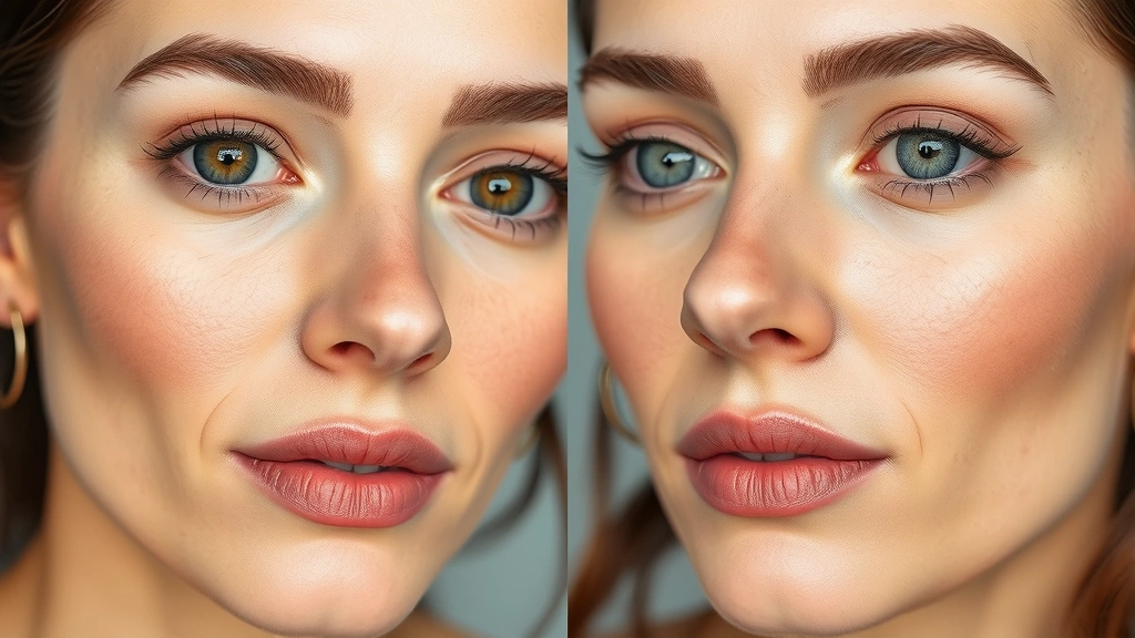 Before and after comparison of oily skin with foundation applied and properly set, showing the difference between a matte, long-lasting finish versus broken down, patchy makeup, close-up detail of the skin's texture and finish quality