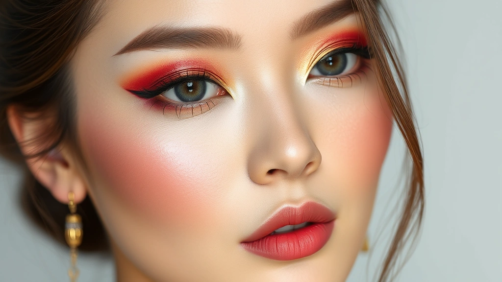 Portrait of person with completed ouji makeup featuring sculpted bone structure through strategic contouring, luminous skin, jewel-toned eye makeup with subtle shimmer, aristocratic elegance, refined sophisticated beauty aesthetic