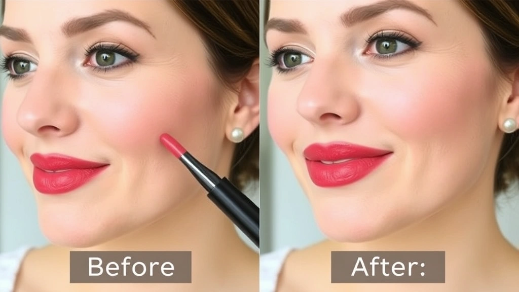 Beauty demonstration showing before and after lip application with lip tint, featuring a woman's face with natural makeup and the tinted lips looking fresh and dimensional with subtle shine.
