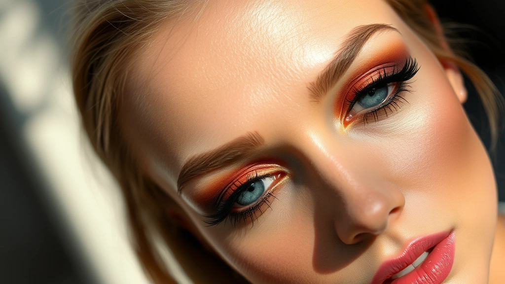 Close-up of expertly applied 2007-inspired makeup look on model featuring defined eyebrows, volumized lashes, bronzed cheekbones, and luminous skin with natural outdoor lighting