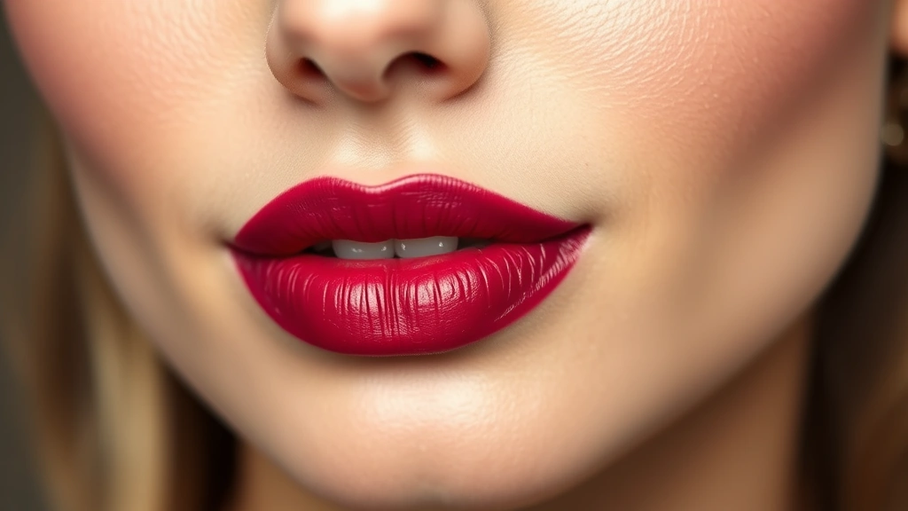 Close-up of a woman's lips showing perfectly applied Fashion Fair lip color in a rich berry shade, with complementary lip liner definition, shot with professional cosmetic photography lighting showing the color depth and finish quality