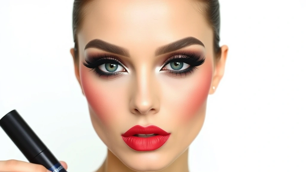 Full face makeup look showcasing the complete Fashion Killa aesthetic with dramatic eye makeup, sculpted cheekbones, statement blush, and bold lip color against a clean background
