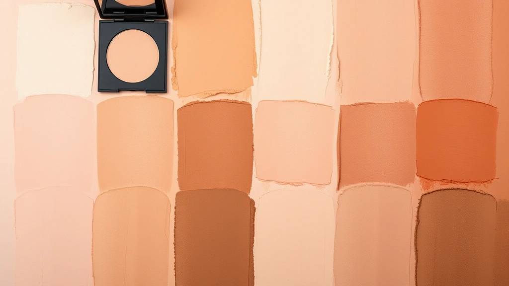Flat lay of makeup swatches in various undertones arranged on different skin tone samples, showing cool and warm shades side by side for comparison