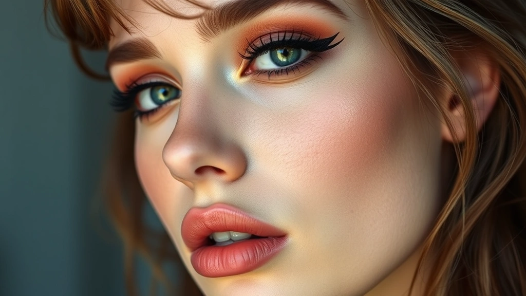 Iconic 80s minimal makeup aesthetic featuring dewy skin, dark smudged eyeliner, warm bronze eyeshadow, natural brows, nude lip color, fresh-faced appearance with attitude, professional beauty photography, natural lighting