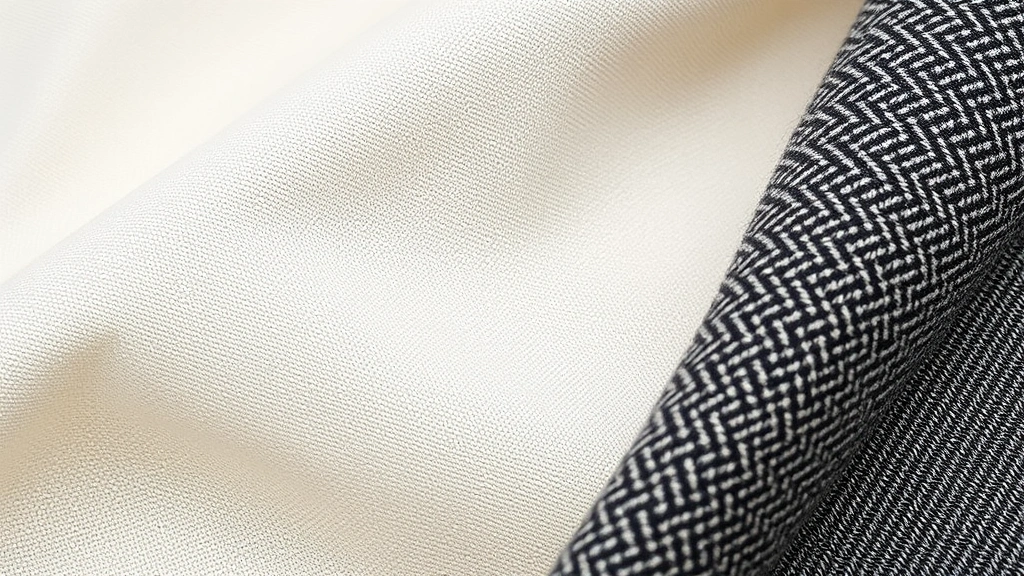 Close-up detail shot of quality fabric textures including cotton twill, linen weave, and structured wool suiting samples, professional styling photography