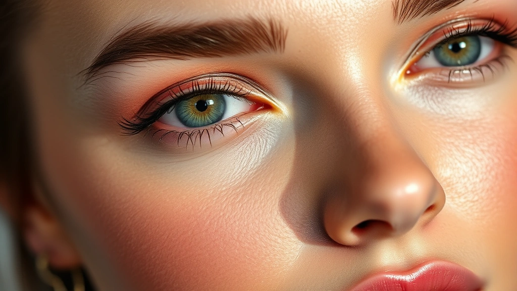 Beauty close-up of luminous, dewy skin with glass skin finish, subtle blush, strategic highlighting on cheekbones and brow bone, natural but polished makeup with visible skin texture, professional backstage beauty photography