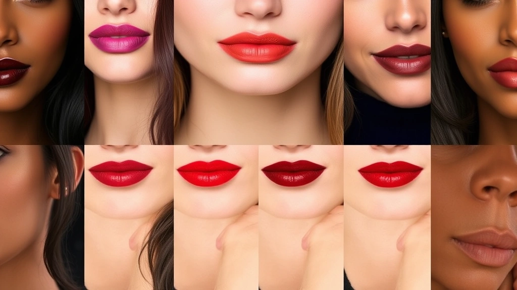Diverse group of women displaying different lipstick shades on their lips—cool-toned berry purple, warm coral, deep burgundy, nude beige—showing how same lipstick colors appear different on various skin tones